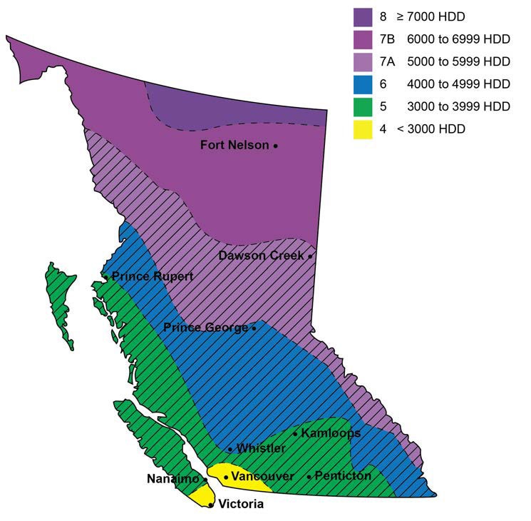 Map showing Climate Zones 5, 6, and 7A